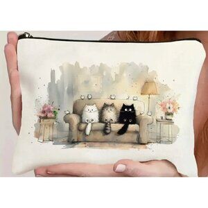 Cat Lady Cute Cats Kittens on Couch Makeup Bag 8.5” x 6.5” Cat Lover Travel Bag